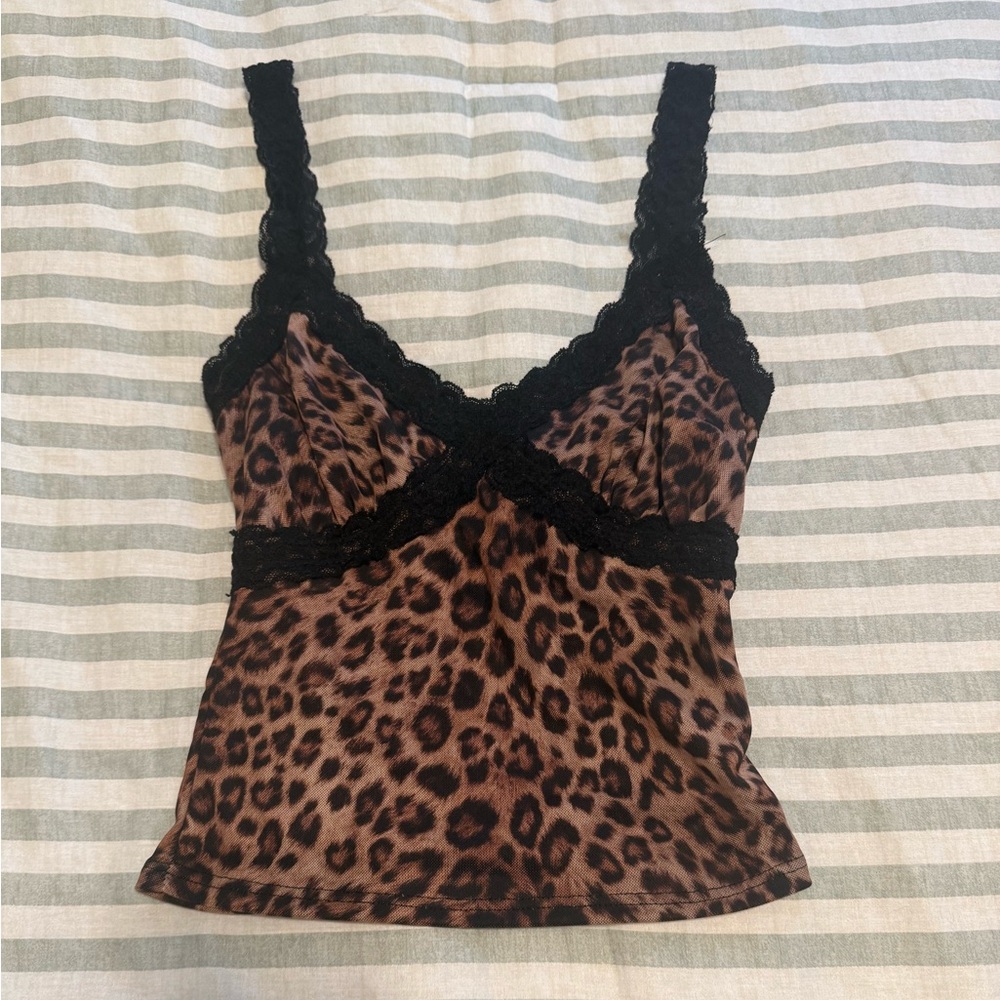 Leopard Print Lace Trim Cami